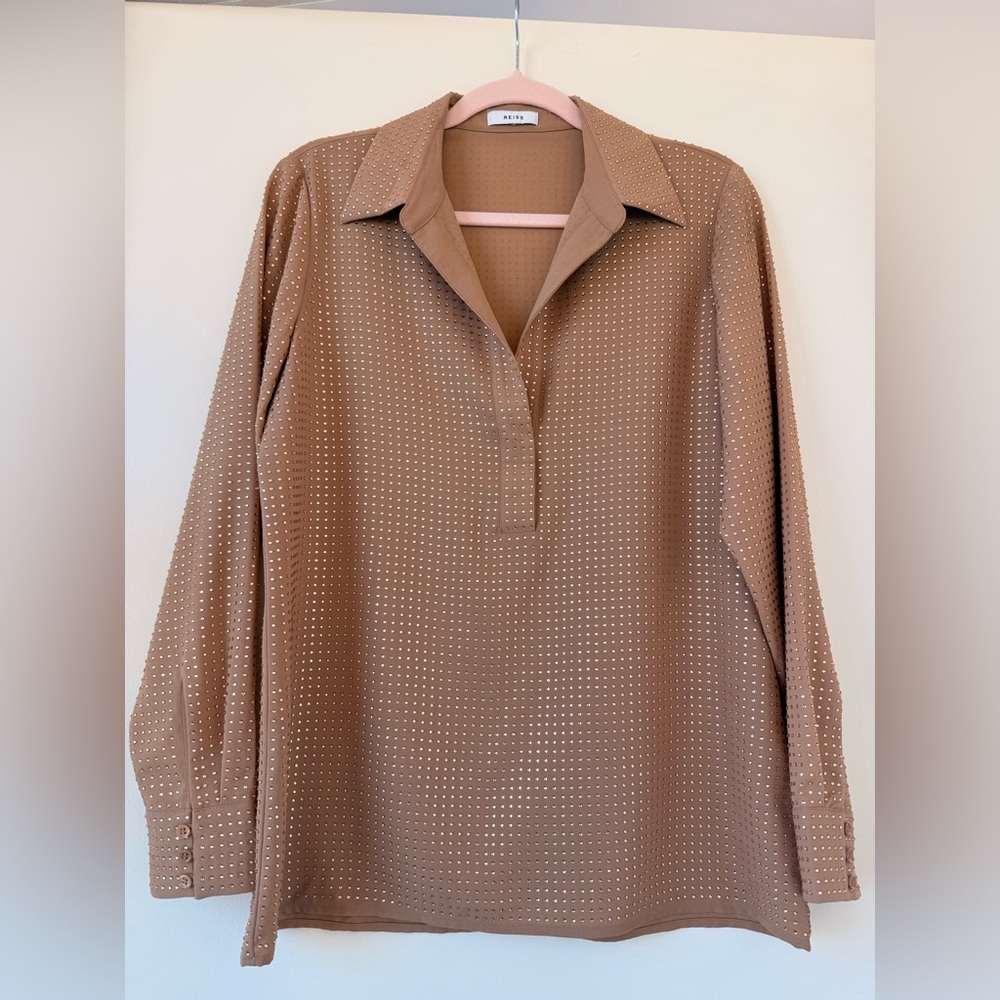 Reiss Brown Blouse with crystals Pattern